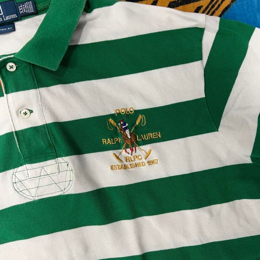 Ralph Lauren striped rugby polo shirt Size xxl green white big pony chief keef - Picture 4 of 8